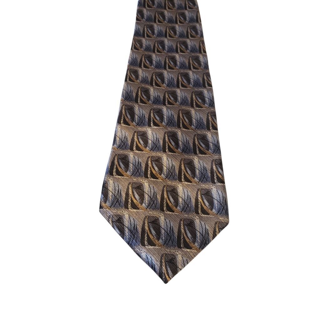 Gianfranco Ruffini Italy Neck Tie Mens Luxury Blue Black Gold Abstract Geometric